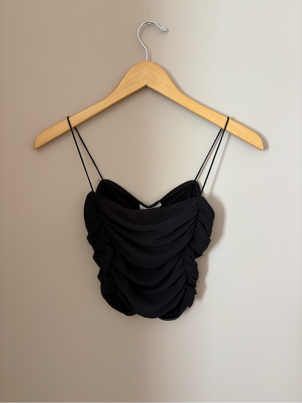 Vestique Ruched Black Spaghetti Strap Women's Cropped Top Sz Sm NWTs
